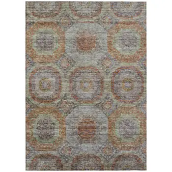 9' X 12' Copper Green And Gray Geometric Washable Indoor Outdoor Area Rug