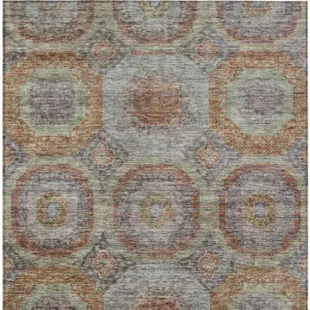 9' X 12' Copper Green And Gray Geometric Washable Indoor Outdoor Area Rug