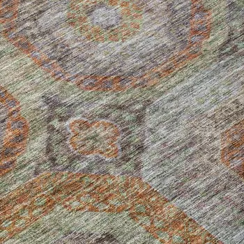 10' X 14' Copper Green And Gray Geometric Washable Indoor Outdoor Area Rug