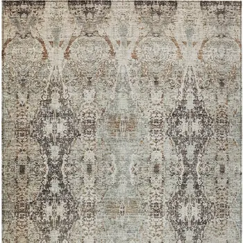 5' X 8' Linen Black And Brown Floral Washable Indoor Outdoor Area Rug