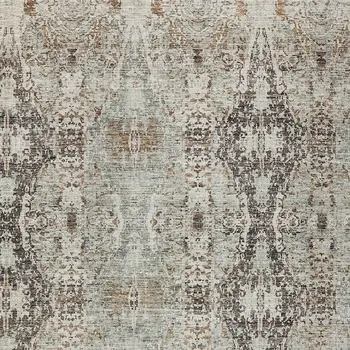 5' X 8' Linen Black And Brown Floral Washable Indoor Outdoor Area Rug