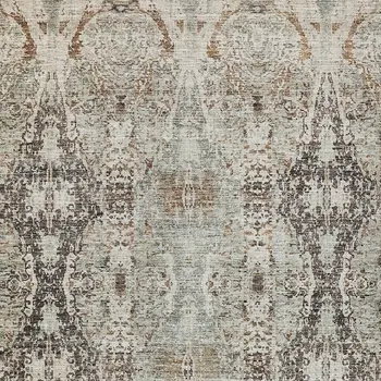 9' X 12' Linen Black And Brown Floral Washable Indoor Outdoor Area Rug