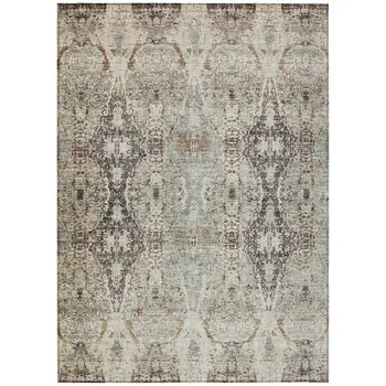 10' X 14' Linen Black And Brown Floral Washable Indoor Outdoor Area Rug