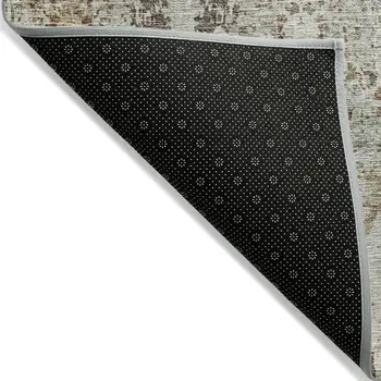 10' X 14' Linen Black And Brown Floral Washable Indoor Outdoor Area Rug