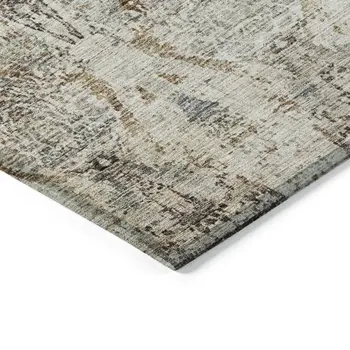 10' X 14' Linen Black And Brown Floral Washable Indoor Outdoor Area Rug