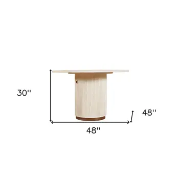 48" White Solid Wood Pedestal Base Round Top Dining Table