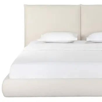 Beige Boucle Upholstered King Bed Frame