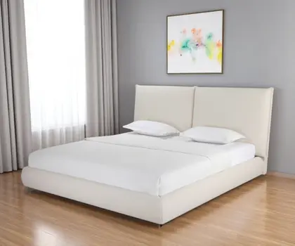 Beige Boucle Upholstered King Bed Frame