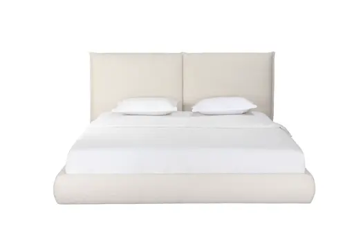 Beige Boucle Upholstered King Bed Frame