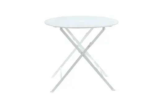 30" White Rounded Aluminum Folding Outdoor Bistro Table with Umbrella Hole