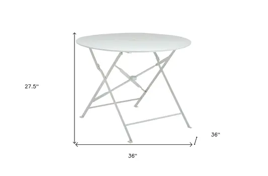 36" White Rounded Aluminum Folding Outdoor Dining Table with Umbrella Hole