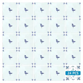 5" x 5" Blue Vinyl Arabesque Peel And Stick Removable Tiles