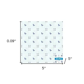 5" x 5" Blue Vinyl Arabesque Peel And Stick Removable Tiles