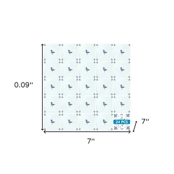 7" x 7" Blue Vinyl Arabesque Peel And Stick Removable Tiles