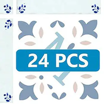 8" x 8" Blue Vinyl Arabesque Peel And Stick Removable Tiles