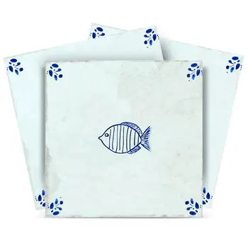 4" x 4" Blue Vinyl Arabesque Peel And Stick Removable Tiles