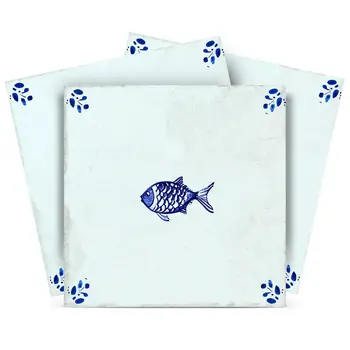 5" x 5" Blue Vinyl Arabesque Peel And Stick Removable Tiles