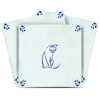 4" x 4" Blue Vinyl Arabesque Peel And Stick Removable Tiles