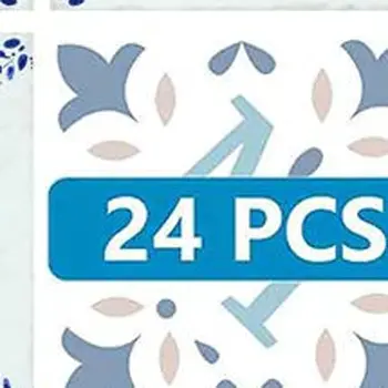 6" x 6" Blue Vinyl Arabesque Peel And Stick Removable Tiles