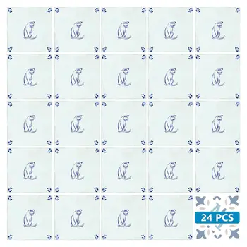 6" x 6" Blue Vinyl Arabesque Peel And Stick Removable Tiles