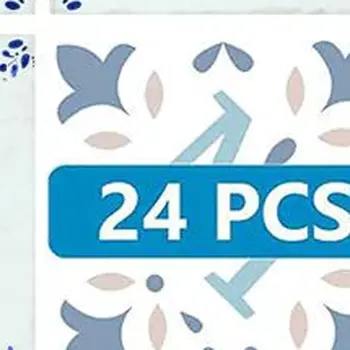 7" x 7" Blue Vinyl Arabesque Peel And Stick Removable Tiles