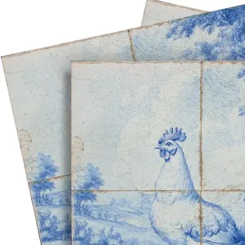 4" x 4" Blue Vinyl Arabesque Peel And Stick Removable Tiles