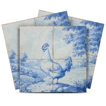 4" x 4" Blue Vinyl Arabesque Peel And Stick Removable Tiles