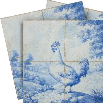 7" x 7" Blue Vinyl Arabesque Peel And Stick Removable Tiles