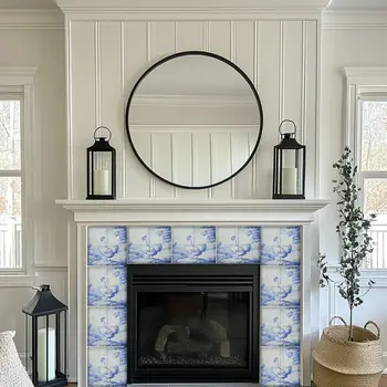 12" x 12" Blue Vinyl Arabesque Peel And Stick Removable Tiles