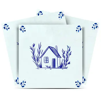 4" x 4" Blue Vinyl Arabesque Peel And Stick Removable Tiles