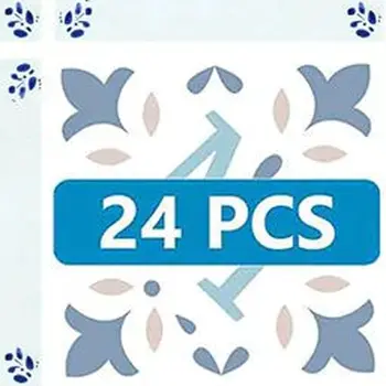 4" x 4" Blue Vinyl Arabesque Peel And Stick Removable Tiles