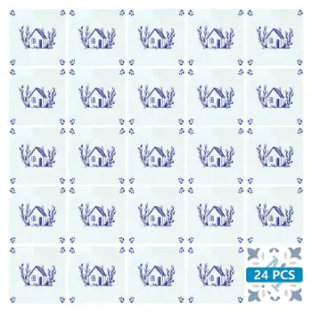 4" x 4" Blue Vinyl Arabesque Peel And Stick Removable Tiles