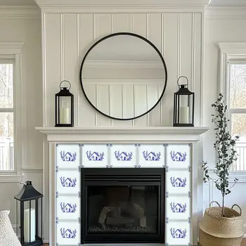 6" x 6" Blue Vinyl Arabesque Peel And Stick Removable Tiles