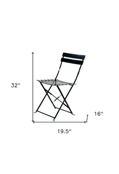 Set of Two Black Aluminum Outdoor Folding Dining Chairs