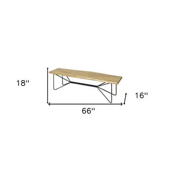 66" Natural and Black Solid Wood Live Edge Bench