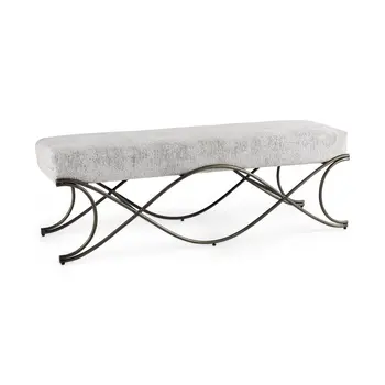 55" Dark Gray And Nickel Chenille and Metal Upholstered Bench