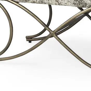 55" Light And Dark Gray Chenille And Gold Metal Upholstered Bench