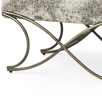 55" Light And Dark Gray Chenille And Gold Metal Upholstered Bench