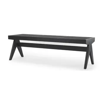 59" Black Solid Wood And Cane Bench
