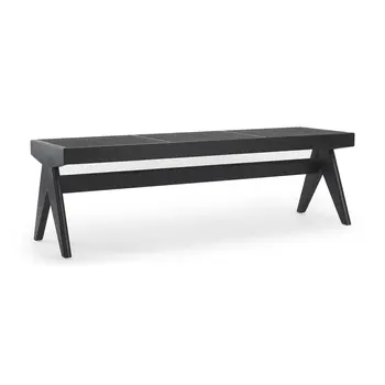 59" Black Solid Wood And Cane Bench