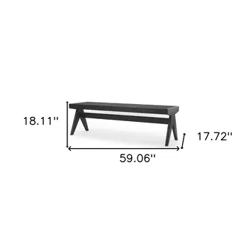 59" Black Solid Wood And Cane Bench