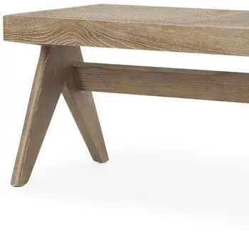 59" Brown Cane And Solid Wood Bench