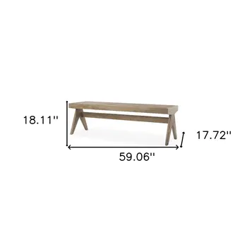 59" Brown Cane And Solid Wood Bench