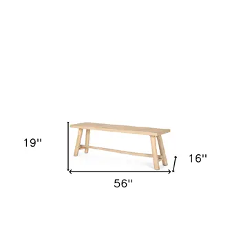 56" Natural Distressed Solid Wood Live Edge Bench