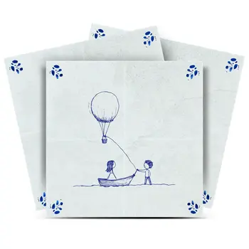 7" x 7" Blue Vinyl Arabesque Peel And Stick Removable Tiles