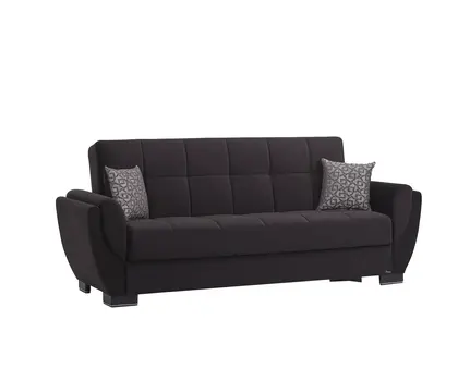 93" Black Microfiber Convertible Futon Sleeper Sofa And Toss Pillows With Storage