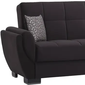 93" Black Microfiber Convertible Futon Sleeper Sofa And Toss Pillows With Storage