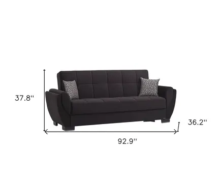 93" Black Microfiber Convertible Futon Sleeper Sofa And Toss Pillows With Storage