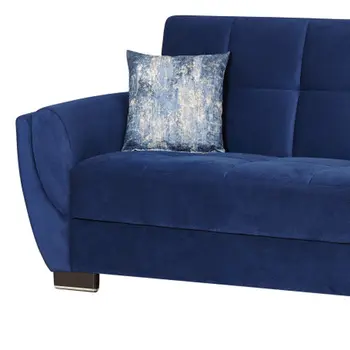 93" Blue Microfiber Convertible Futon Sleeper Sofa And Toss Pillows With Storage