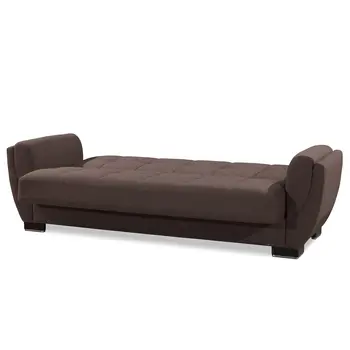 93" Brown Chenille Convertible Futon Sleeper Sofa And Toss Pillows With Storage